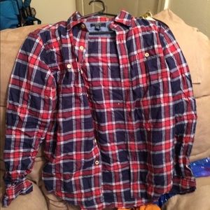 Red and blue button up
